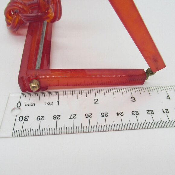 Vintage Chunky Lucite Purse Frame Linked Chain Handle Vermilion - Picture 16 of 16